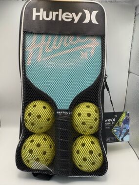 Hurley Aqua Pickleball Paddle Set with Yellow Balls